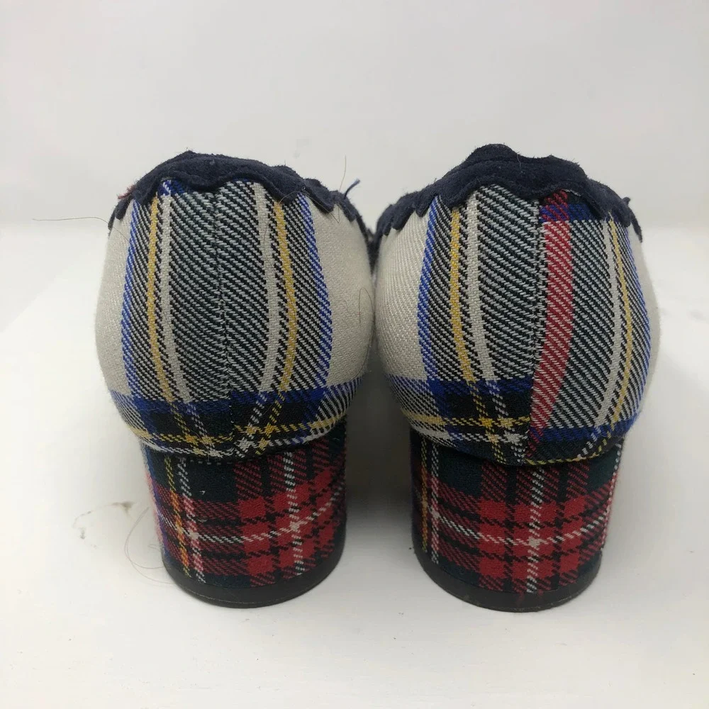 J.Crew Plaid Tartan Block Heel Pumps Womens 9 Multi-Color Scalloped